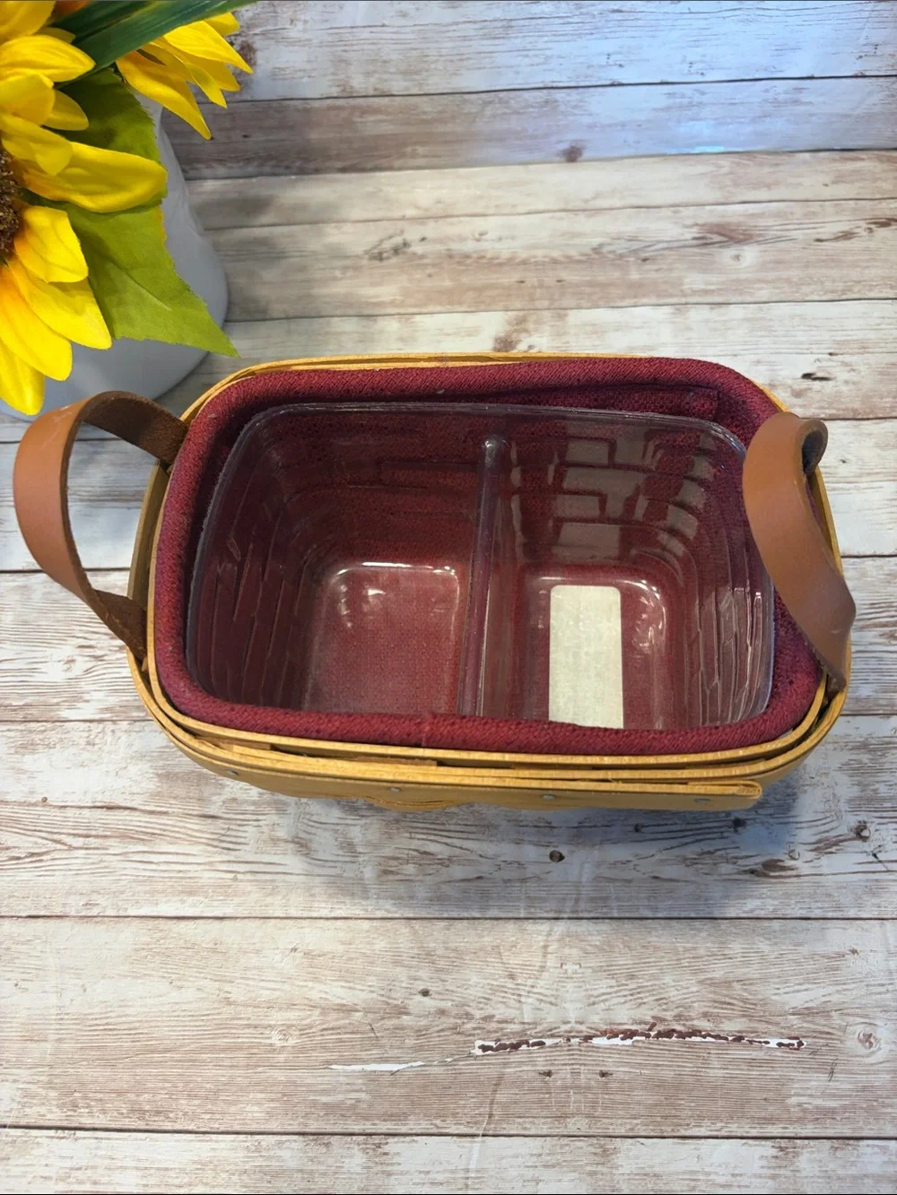 Longaberger Woven Tea Basket 10740 Red Liner and Clear Protector Insert
